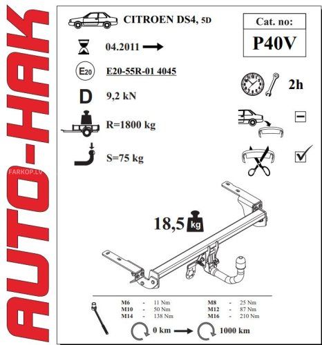 Auto sakabes āķis  CITROEN DS 4